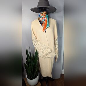 Cardigan in Cream Color/ NO POCKETS. CROCHET DETAILS ON SLEEVE